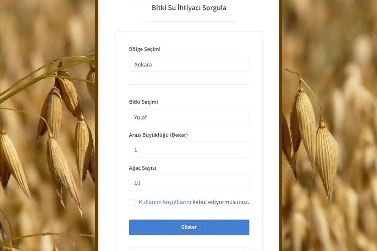 Bitki Su İhtiyacı Hesaplama Aracı
