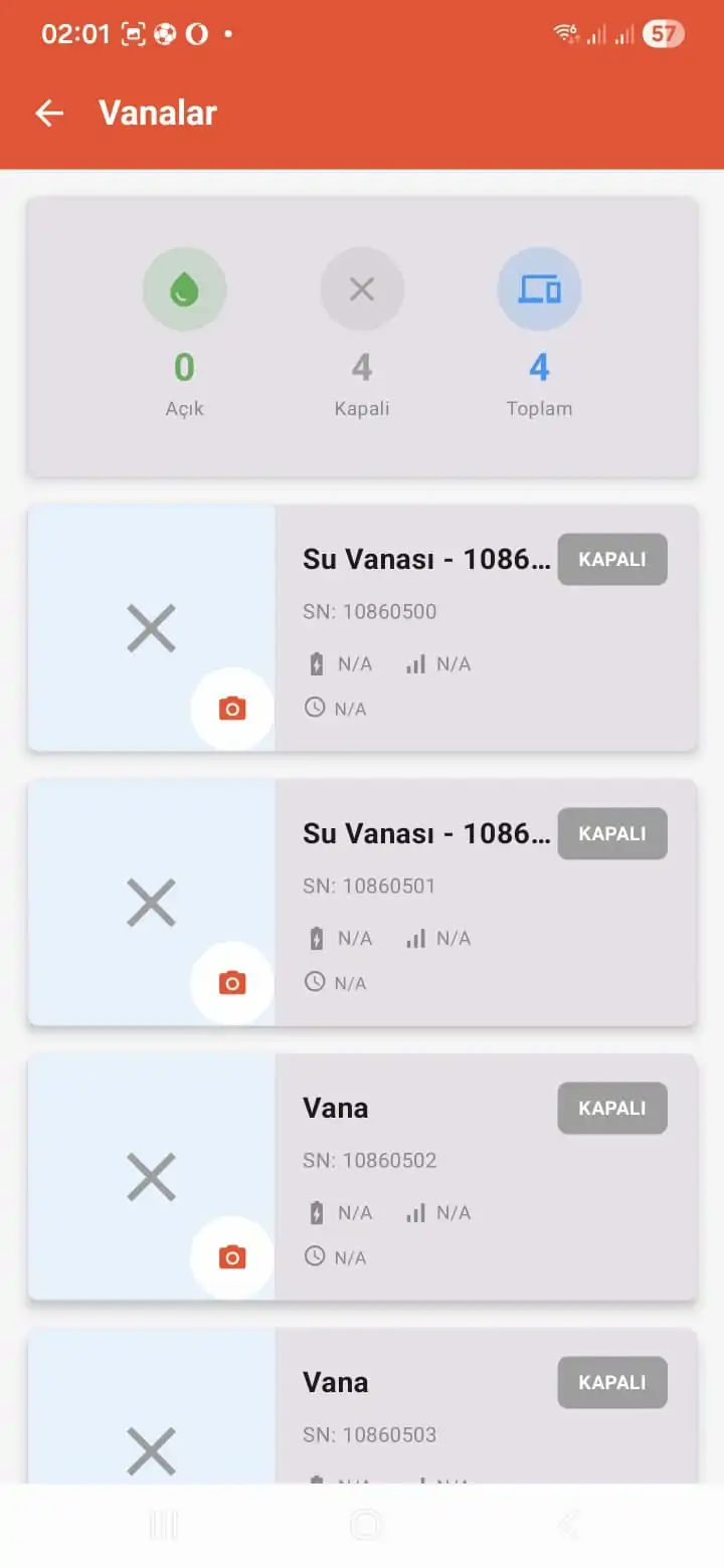 Uygulamada sulama programı ve cihaz yönetimi