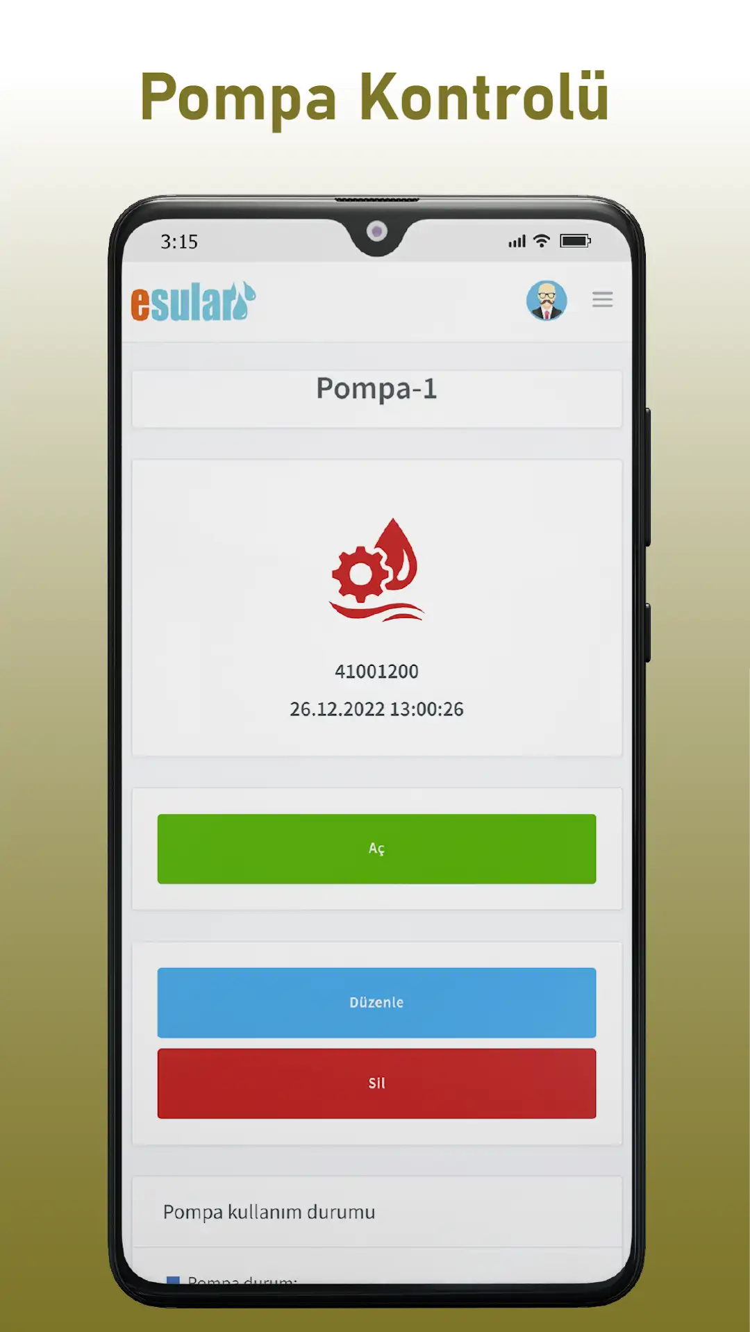 Vana, pompa ve su sayacı kontrolü