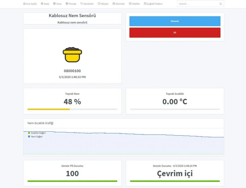 Kablosuz pilli toprak nem sensörü