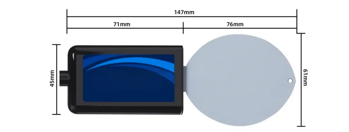 Yaprak Islaklığı ve Sıcaklık Sensörü ölçü çizimi — toplam 147 × 61 mm, yaprak 76 × 61 mm, gövde 71 × 45 mm